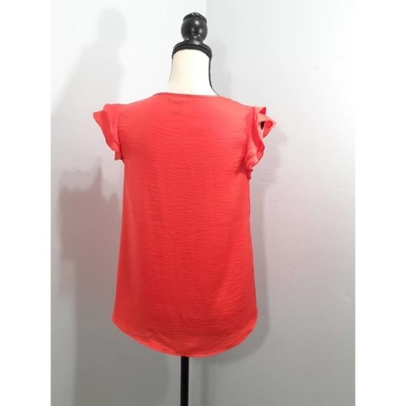 Banana Republic Blouse Ruffles Coral Orange Size XS - Picture 4 of 7